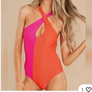 Beach Riot One-Shoulder Pink and Orange Swimsuit